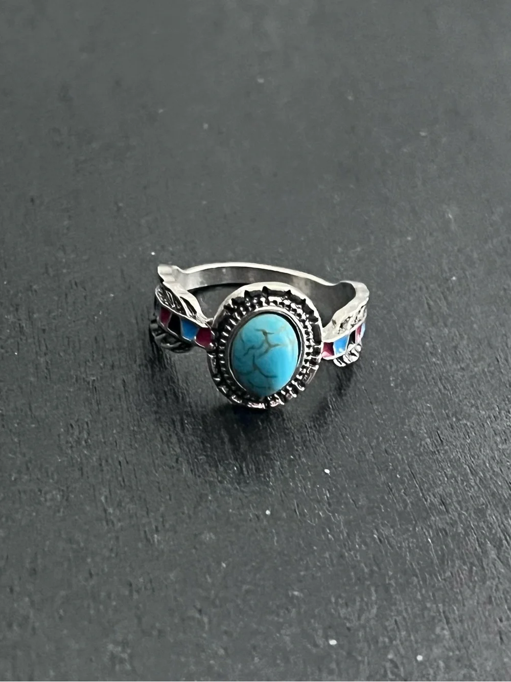 Turquoise Boho Tribal Feather Ring